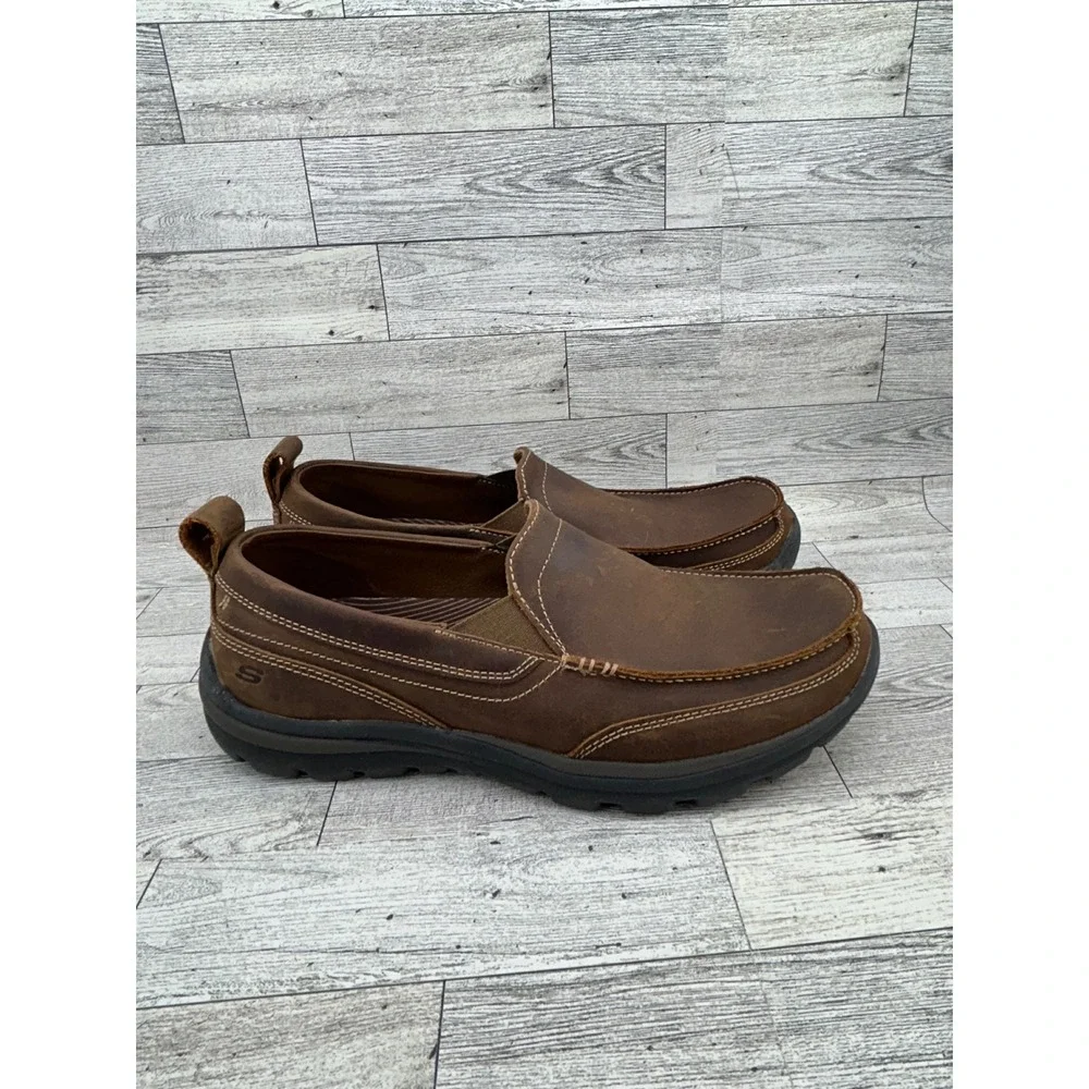 Skechers Relaxed Fit Mens Brown Leather Slip On Loafer Shoes Size 8.5‎ 63697